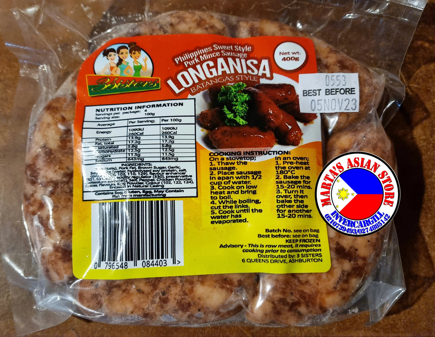 3 Sisters Longanisa Batangas Style 400g